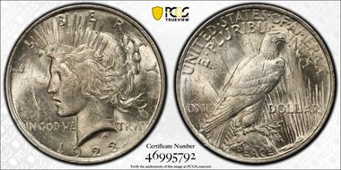 1923 $1 VAM 1B, Extra Hair AU58