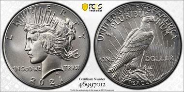 2021 $1 Peace Dollar 100th Anniversary MS68