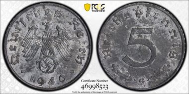 1940-G 5 Pfg J-370 Regular Issue MS63