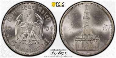 1934-F 5 Mk Potsdam N/D J-357 MS63