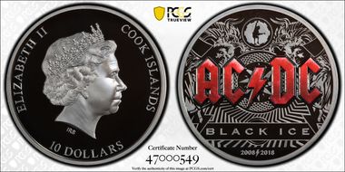 2018 $10 AC/DC Black Ice 2oz High Relief PR70DCAM