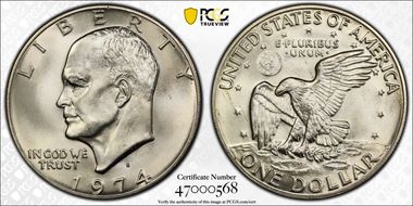 1974-S $1 Silver MS68