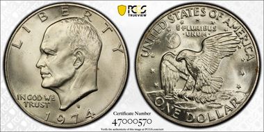 1974-S $1 Silver MS66