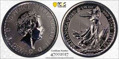 2023 50p Britannia Elizabeth II Effigy  1/4oz Ag MS68