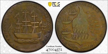 1779 Medal Rhode Island, No Wreath Below Ship VF20