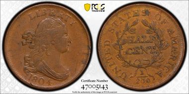 1804 1/2C Plain 4, No Stems XF45BN