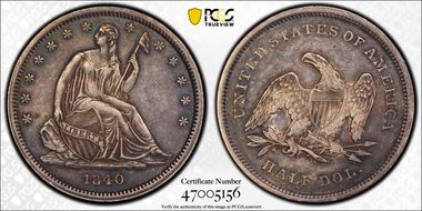 1840 50C Small Letters AU50