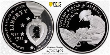 2022-W $5 National Purple Heart Hall of Honor PR69DCAM