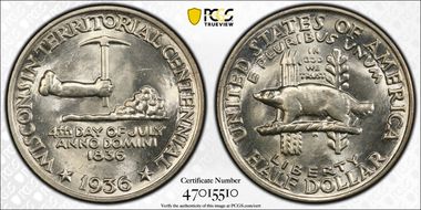 1936 50C Wisconsin MS65