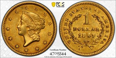 1849 G$1 Closed Wreath AU58