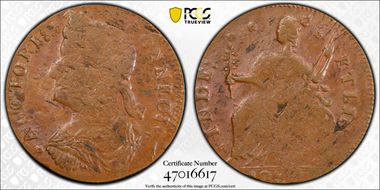 1787 CT 1/2P DB Left, Miller 33.7-r.4 AU58BN