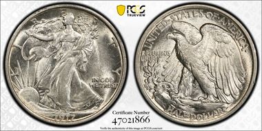 1917-D 50C Reverse AU58+