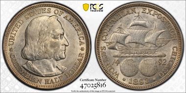 1893 50C Columbian AU53