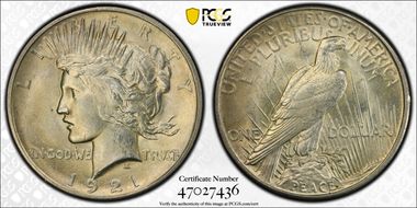 1921 $1 VAM 3, Line Thru L MS63