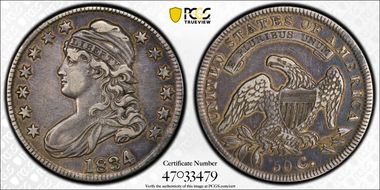 1834 50C Large Date, Small Letters N1