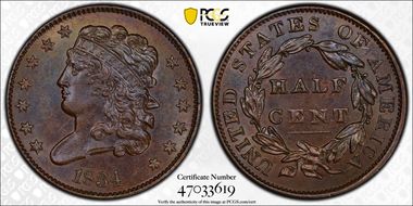 1834 1/2C AU58BN