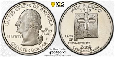 2008-S 25C New Mexico Silver PR66DCAM