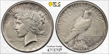 1921 $1 High Relief, Peace N1