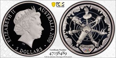 2000-P $5 Olympic - Reaching the World PR69DCAM