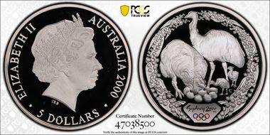 2000-C $5 Olympic - 2 Emus PR69DCAM