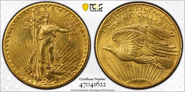 1908 $20 No Motto N1
