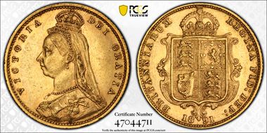 1891 1/2 Sov S-3869C High Shield, No JEB AU55