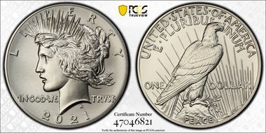 2021 $1 Peace Dollar 100th Anniversary First Strike MS70