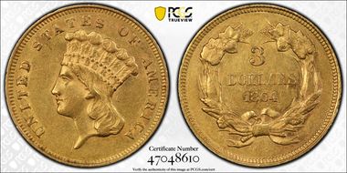 1864 $3 AU55