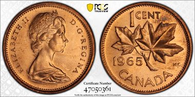 1965 1C Type 3, Lg Beads, Bl 5 MS63RD