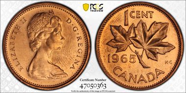 1965 1C Type 3, Lg Beads, Bl 5 MS65RD