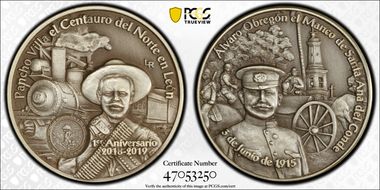 2019-LR Medal Bajio Numismatic Society Ag Pancho Villa - Alvaro Obregon MS69