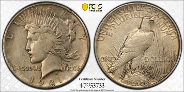 1921 $1 High Relief, Peace XF40