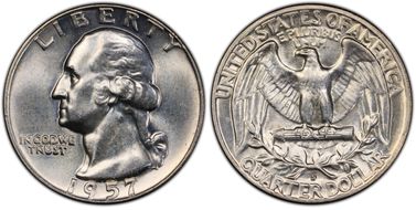 1957-D 25C Misplaced MM, FS-501 MS64