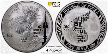 2020 Medal Korean Tiger Ag 1oz MS70