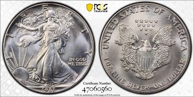 1987 $1 Silver Eagle MS68