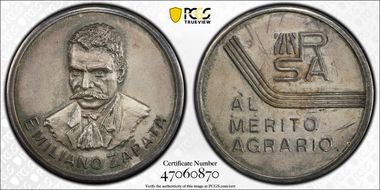 No Date Medal Emiliano Zapata Agricultural Merit Ag MS63