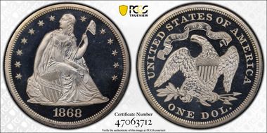 1868 $1 PR66+ DCAM