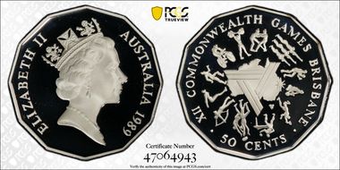 1989 50C Commonwealth Games Ag PR70DCAM