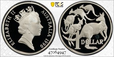 1990 $1 KM-84a  Ag PR68DCAM