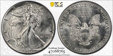 1987 $1 Silver Eagle MS64