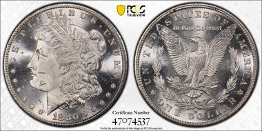 1880-S $1 VAM 10, 8/7 Crossbar MS63