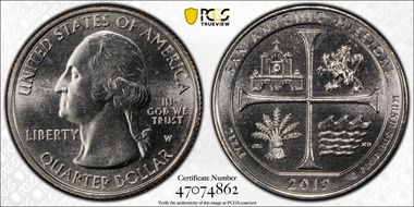 2019-W 25C San Antonio Missions NP MS66