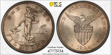 1904 Peso KM-168  Ag MS64+ 