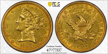 1908 $5 Liberty N1