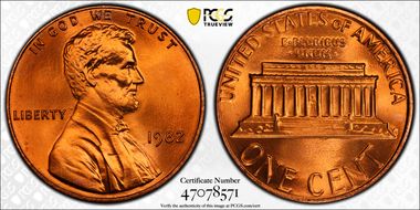 1982 1C Zinc, Small Date MS67RD