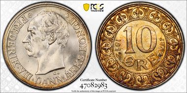 1912 VBP GJ 10 Øre KM-807  Ag MS67