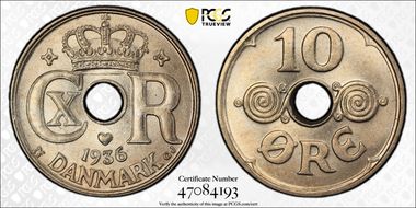 1936 N GJ 10 Øre MS66