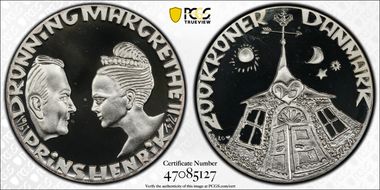 1992 200 Kr Silver Wedding Anniversary MS68