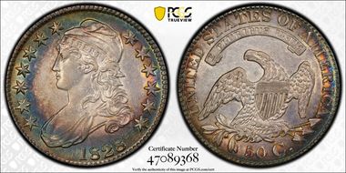 1828 50C Square 2, Small 8s, Lg. Letters AU53