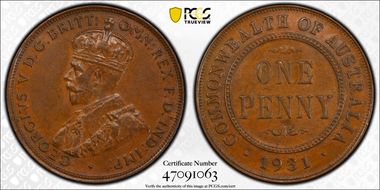 1931 (m) 1D English obverse Aligned date MS62BN